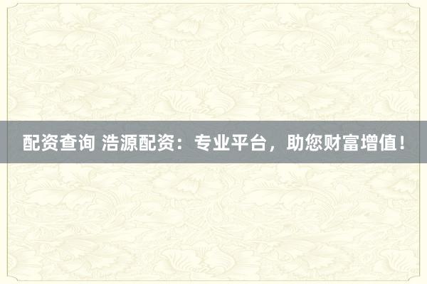 配资查询 浩源配资：专业平台，助您财富增值！