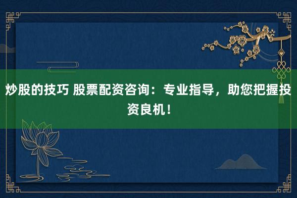 炒股的技巧 股票配资咨询：专业指导，助您把握投资良机！