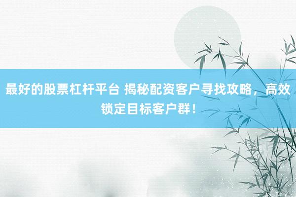 最好的股票杠杆平台 揭秘配资客户寻找攻略，高效锁定目标客户群！
