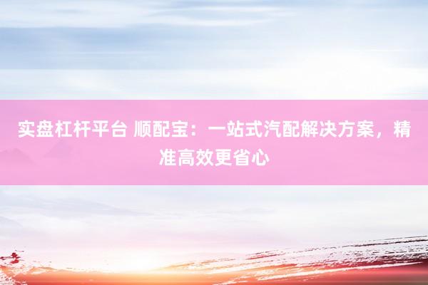 实盘杠杆平台 顺配宝：一站式汽配解决方案，精准高效更省心