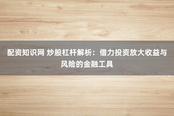 配资知识网 炒股杠杆解析：借力投资放大收益与风险的金融工具