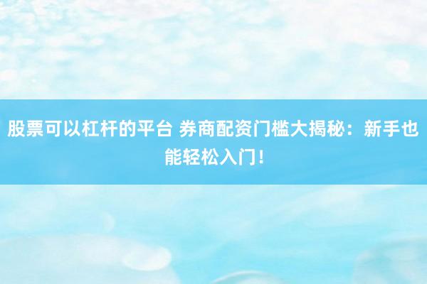 股票可以杠杆的平台 券商配资门槛大揭秘：新手也能轻松入门！