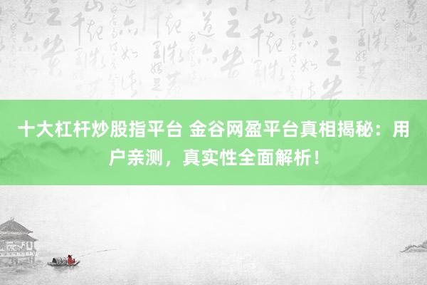 十大杠杆炒股指平台 金谷网盈平台真相揭秘：用户亲测，真实性全面解析！