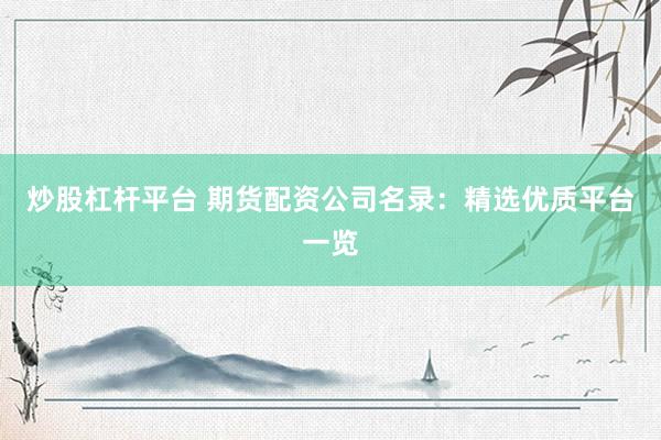 炒股杠杆平台 期货配资公司名录：精选优质平台一览
