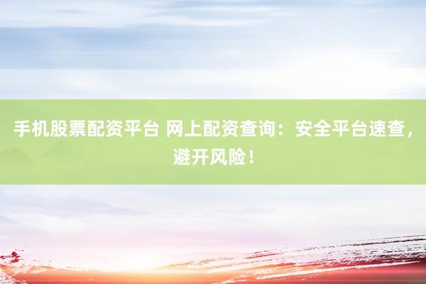 手机股票配资平台 网上配资查询：安全平台速查，避开风险！