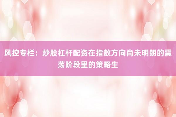 风控专栏:炒股杠杆配资在指数方向尚未明朗的震荡阶段里的策略生