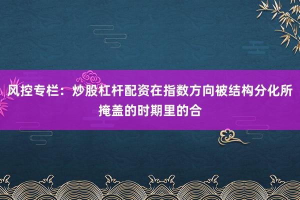 风控专栏：炒股杠杆配资在指数方向被结构分化所掩盖的时期里的合