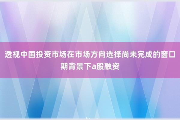 透视中国投资市场在市场方向选择尚未完成的窗口期背景下a股融资