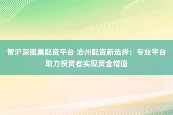 智沪深股票配资平台 沧州配资新选择:专业平台助力投资者实现资金增值