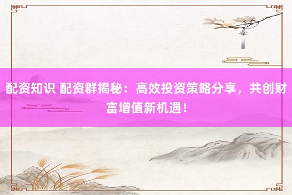 配资知识 配资群揭秘：高效投资策略分享，共创财富增值新机遇！