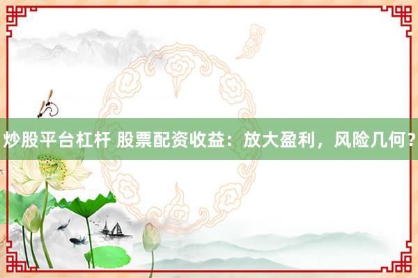 炒股平台杠杆 股票配资收益：放大盈利，风险几何？